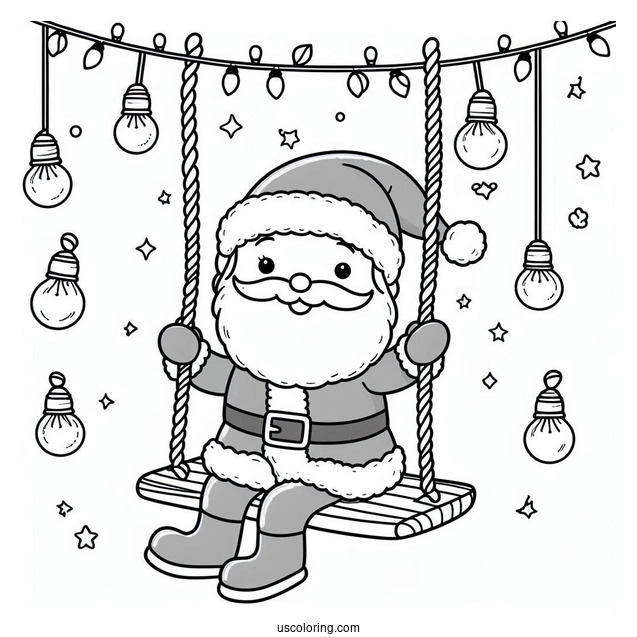 Cute Santa Swinging On Lights To Color