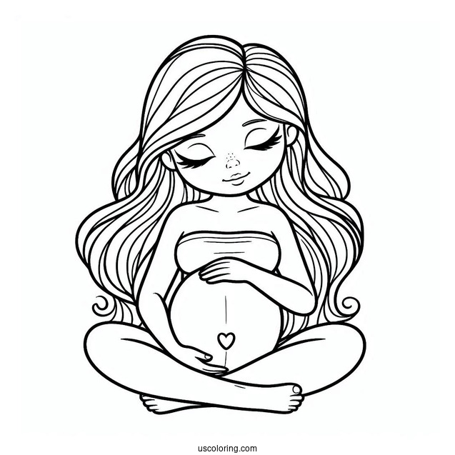 Baby Coloring Page Of Pregnant Woman Holding Her Belly