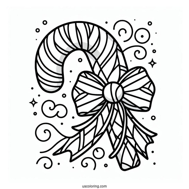 Candy Cane Coloring Page With A Bow Stained Glass
