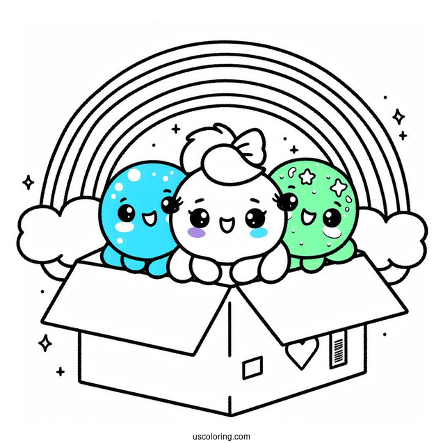 Blue, Green, And Purple Rainbow Friends Coloring Page Coming Out Of Box