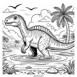 Spinosaurus Coloring Page Wading Through The Water
