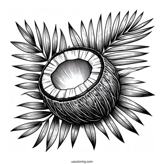 Realistic Coconut Coloring Page On Leaves