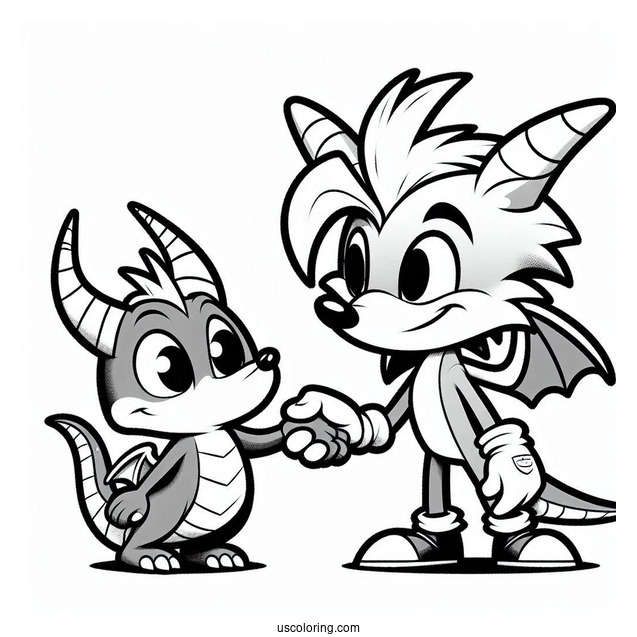 Sypro Coloring Page Shaking Hands With Sonic