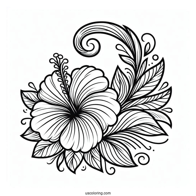 Curved Hibiscus Flower Mandala Coloring Page