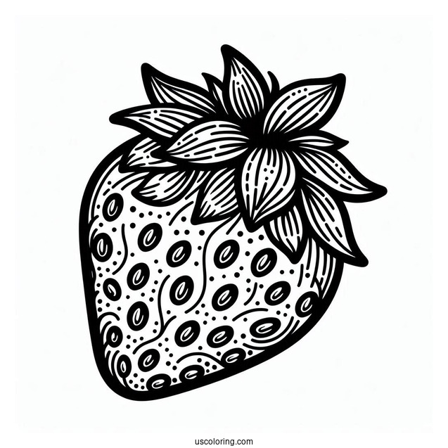 Easy Strawberry Coloring Page With Seeds For Kids