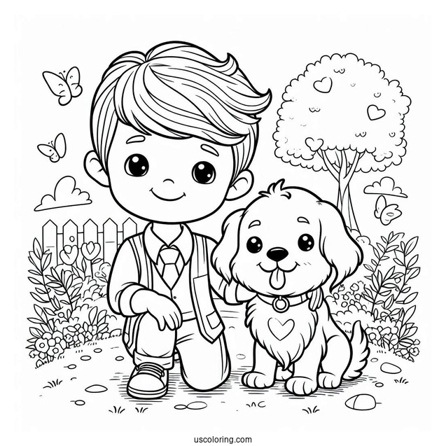 Coloring Page Of Boy With His Dog Best Friend