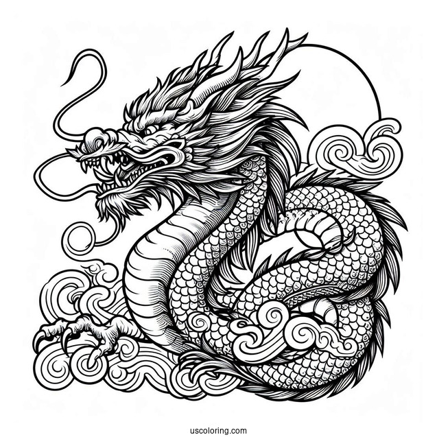 Japanese Themed Dragon To Color