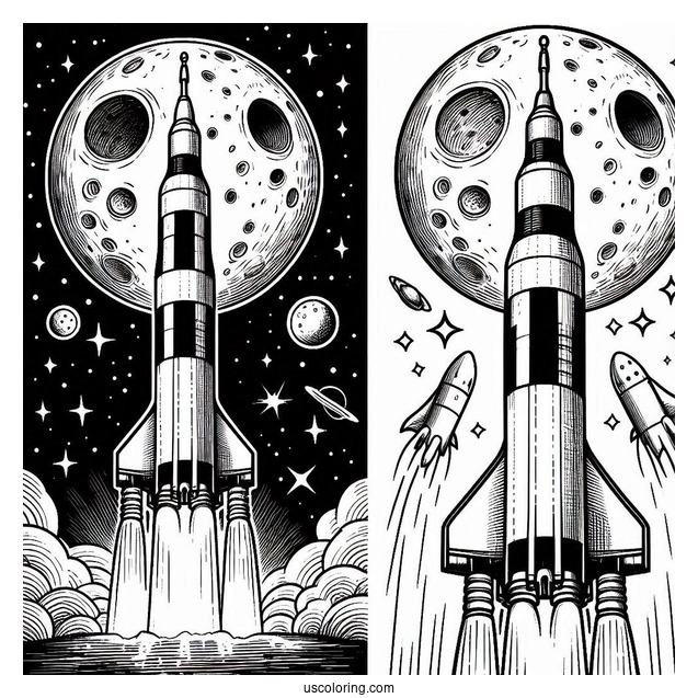 Saturn V Nasa Moon Rocket Coloring Sheet