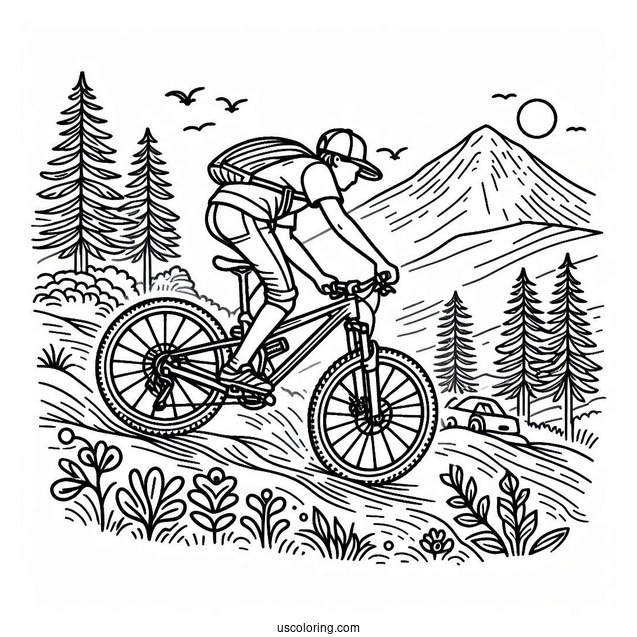 Young Talent Downhill Tues Mountain Bicycle Coloring Page