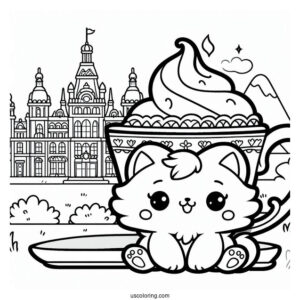 Palace Pets Coloring Page Of Kawaii Teacup In Front Of Palace For Kids