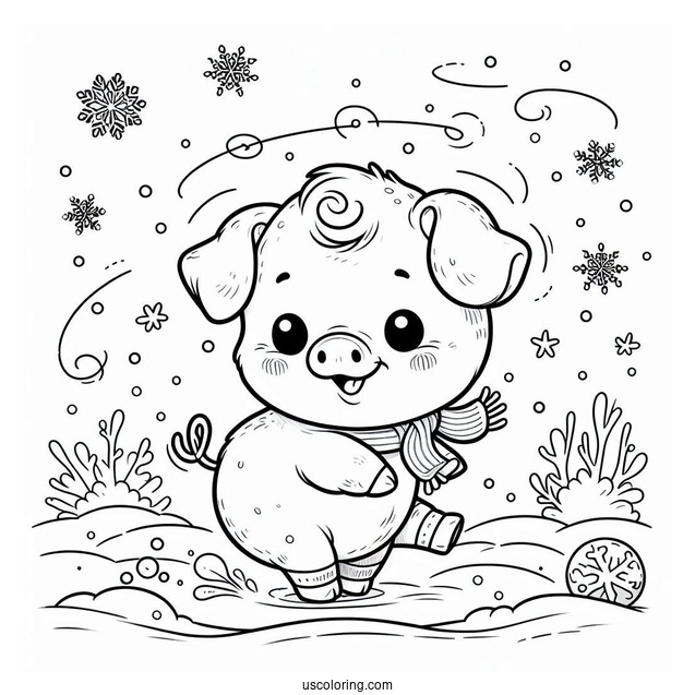 Piglet Coloring Page Playing In The Snow For Kids