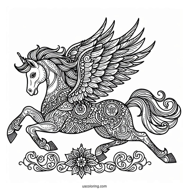 Intricate Pegasus Coloring Page Mandala