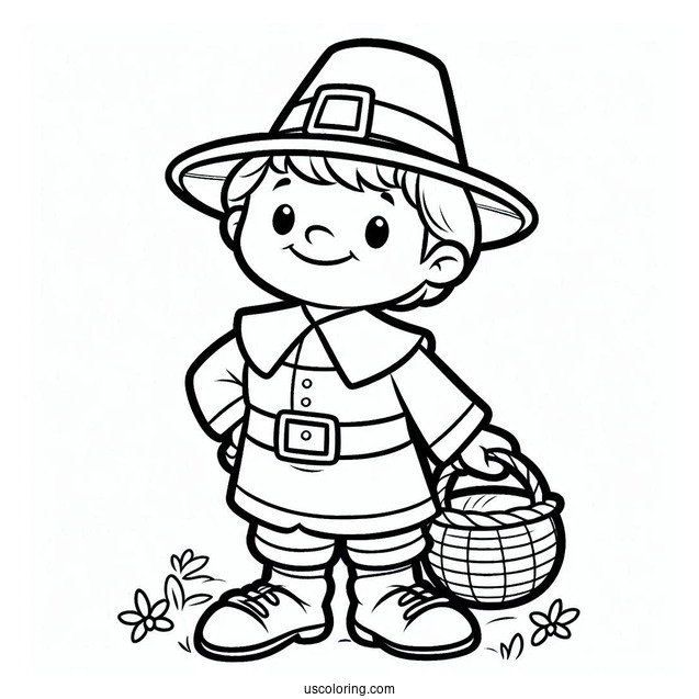 Happy Boy Pilgrim Coloring Page For Preschoolers