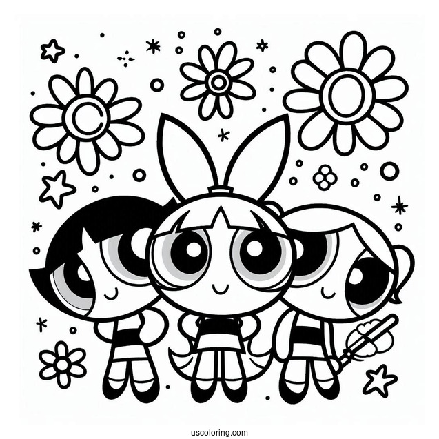 Blossom, Bubbles And Buttercup Coloring Page