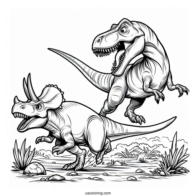 T Rex Chasing Parasaurolophus Coloring Page