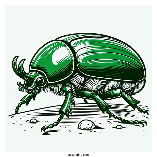Green Scarab Beetle Coloring Page On The Ground