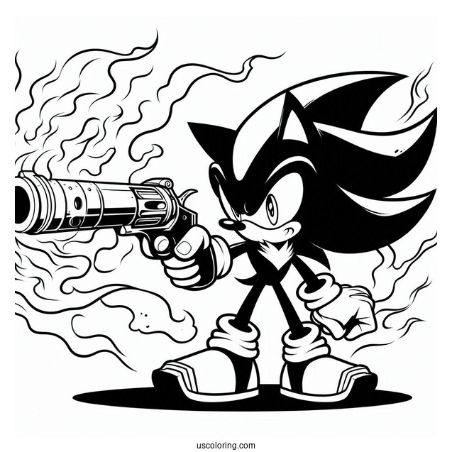 Detailed Shadow Coloring Page Shooting Gun