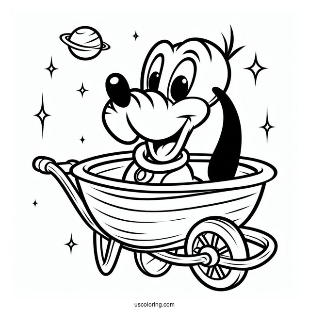 Simple Pluto Coloring Page In Wheelbarrow For Preschoolers