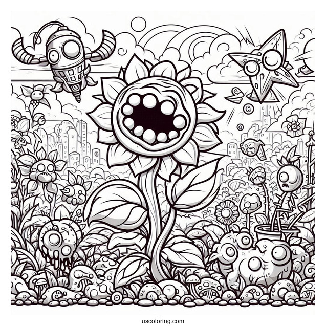 Detailed Coloring Page Of Plants Vs Zombies
