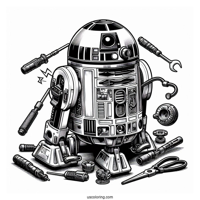R2-D2 Coloring Page Fixing Engine