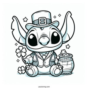 St. Patrick's Day Coloring Page Of Cute Stitch Dressed As A Leprechaun For Preschoolers