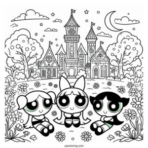 The Powerpuff Girls Sitting In a Park With Flowers