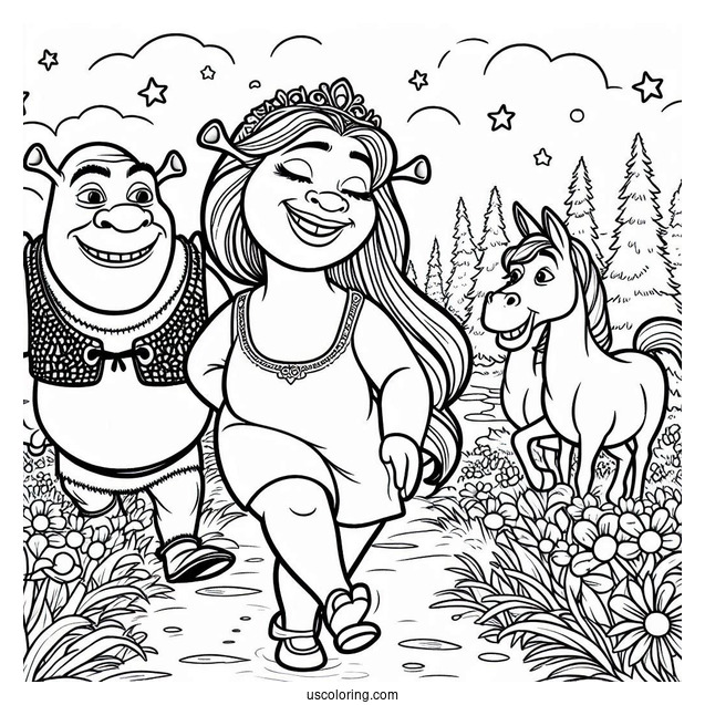 Shrek With Fiona And Friends To Color