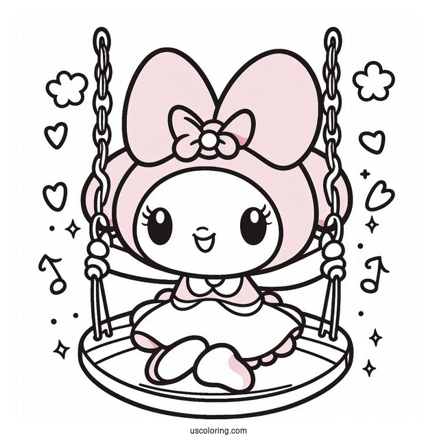 My Melody Coloring Page On Swing For Preschoolers