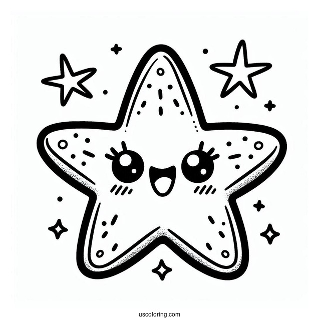 Kawaii Happy Starfish Coloring Page For Preschoolers