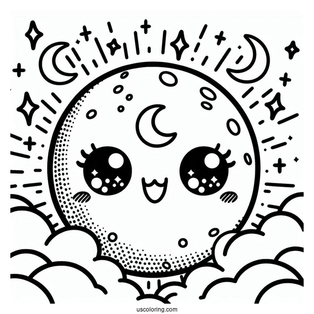 Kawaii Themed Moon Coloring Page