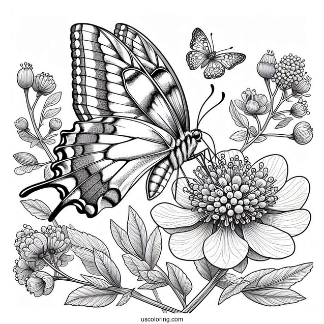 Large Butterfly Feeding On Realistic Flowers