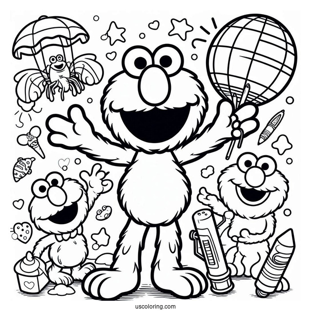 Elmo and Friends Coloring Page