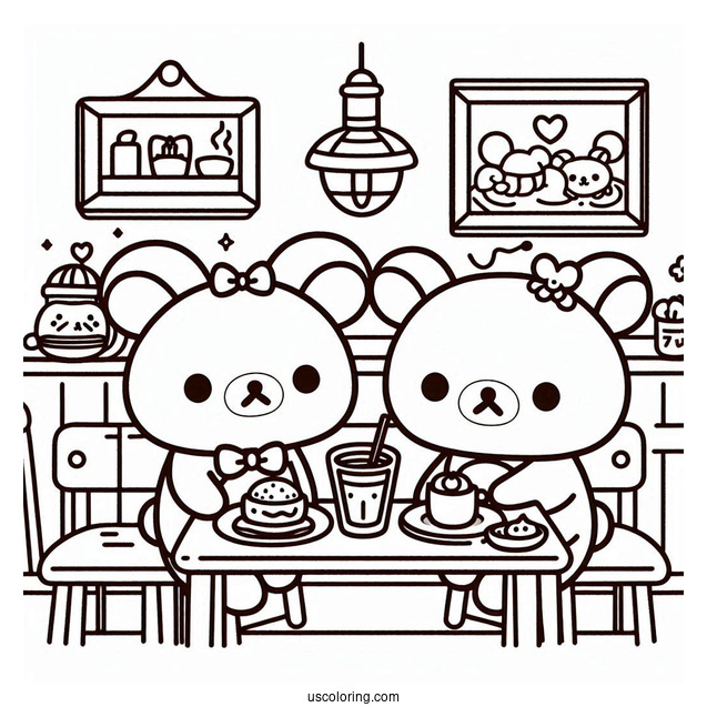 Rilakkuma Coloring Page Of Kiiroitori, And Rilakkuma In A Cafe