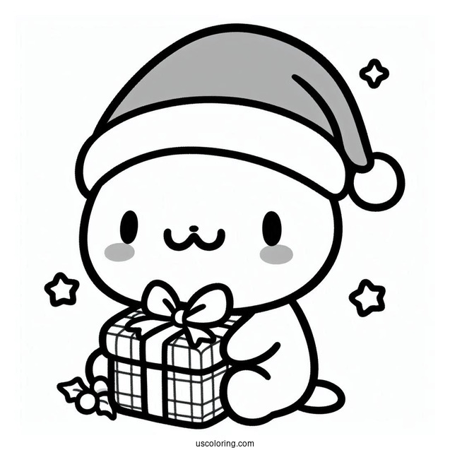 Easy Pochacco Coloring Page In Santa Hat Holding Christmas Present
