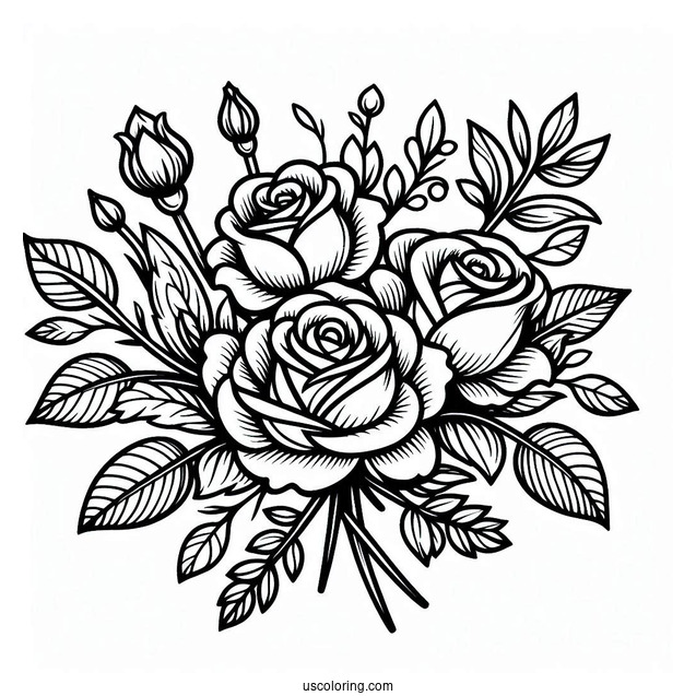 Bouquet Of Roses Coloring Page