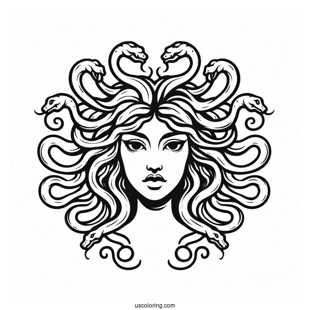 Simple Medusa Coloring Page With Head Full Of Snakes