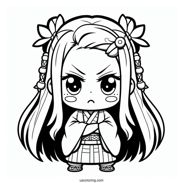 Angry Chibi Nezuko Coloring Page For Preschoolers