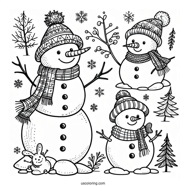 Smiling Snowman With Wild Life To Color