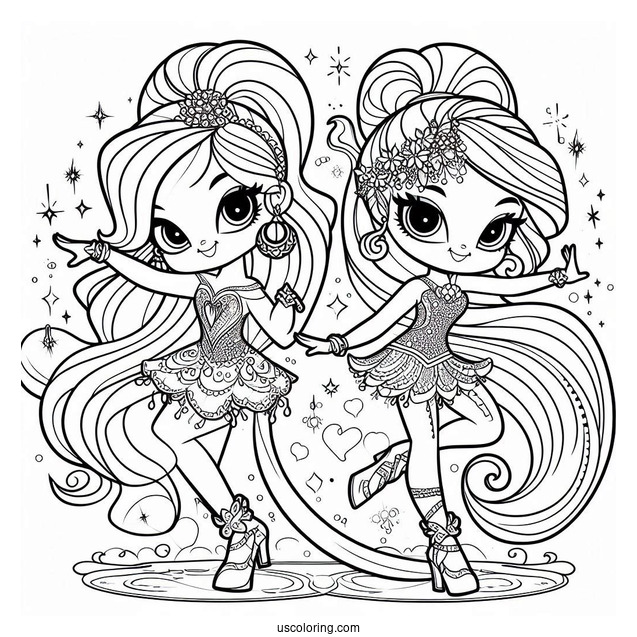 Shimmer And Shine Coloring Page Dancing For Kids