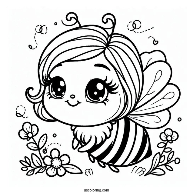 Easy Smiling Bee Coloring Page Outline For Kids