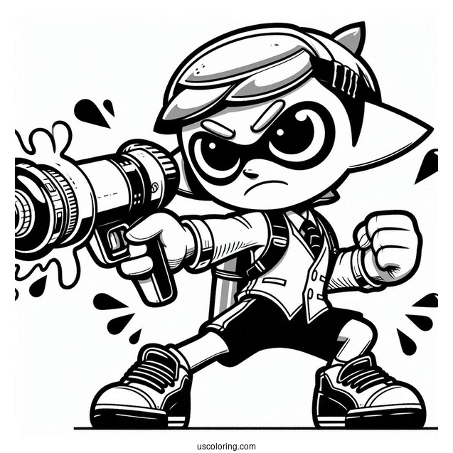 Splatoon Coloring Page Of Agent 3 Fighting Hiro Octoling For Kids