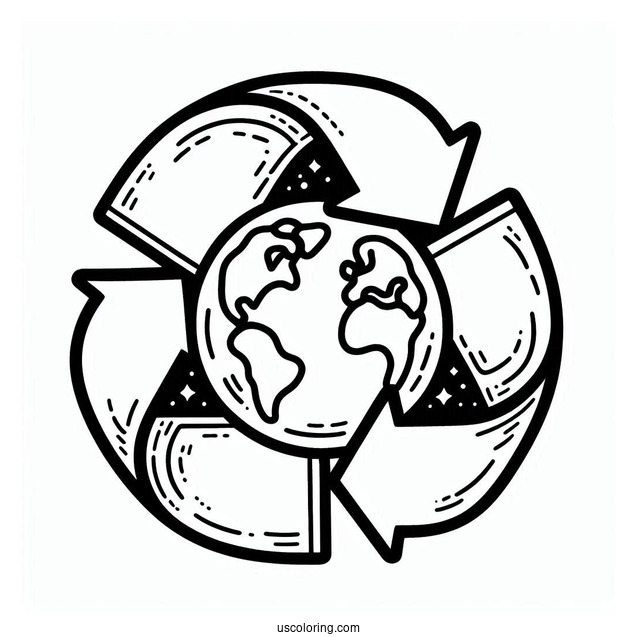 Earth Inside The Recycle Symbol Coloring Sheet