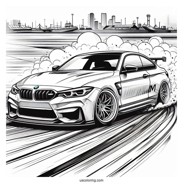 2023 BMW Coloring Page M4 Competition Drifting