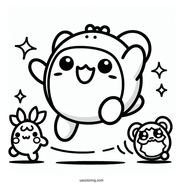 Tamagotchi Coloring Page Of Mametchi Skipping While Chamametchi And Happyhappytchi Watches From The Side
