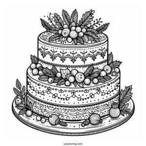 Detailed Christmas Tiered Cake Coloring Page