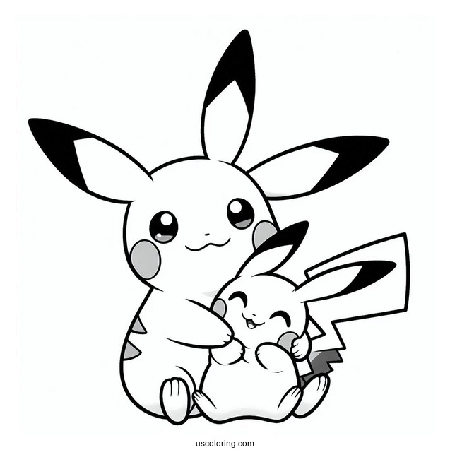 Kangaskid Hugging Pichu Coloring Page For Kids