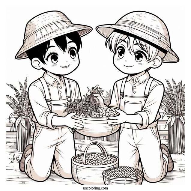 Two Farmers Presenting Harvest For Sale