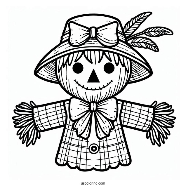 Simple Scarecrow Coloring Page With A Bowtie For Kids