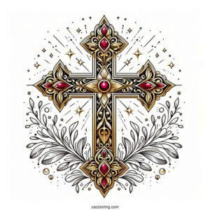 Golden Cross With Rubies Coloring