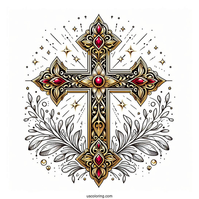 Golden Cross With Rubies Coloring